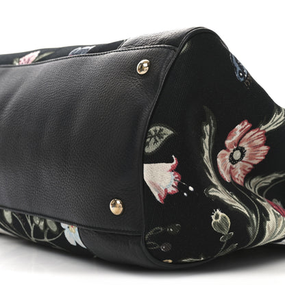 Gucci Canvas Cellarius Calfskin Flora Knight Large Bamboo Shopper Tote Black 10 of 11