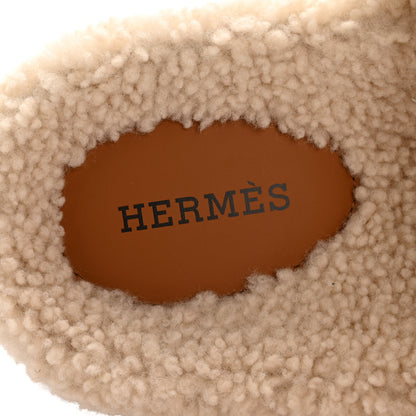 Hermes Suede Goatskin Woolskin Womens Chypre Sandals 39 Brun Fume Ecru 8 of 10