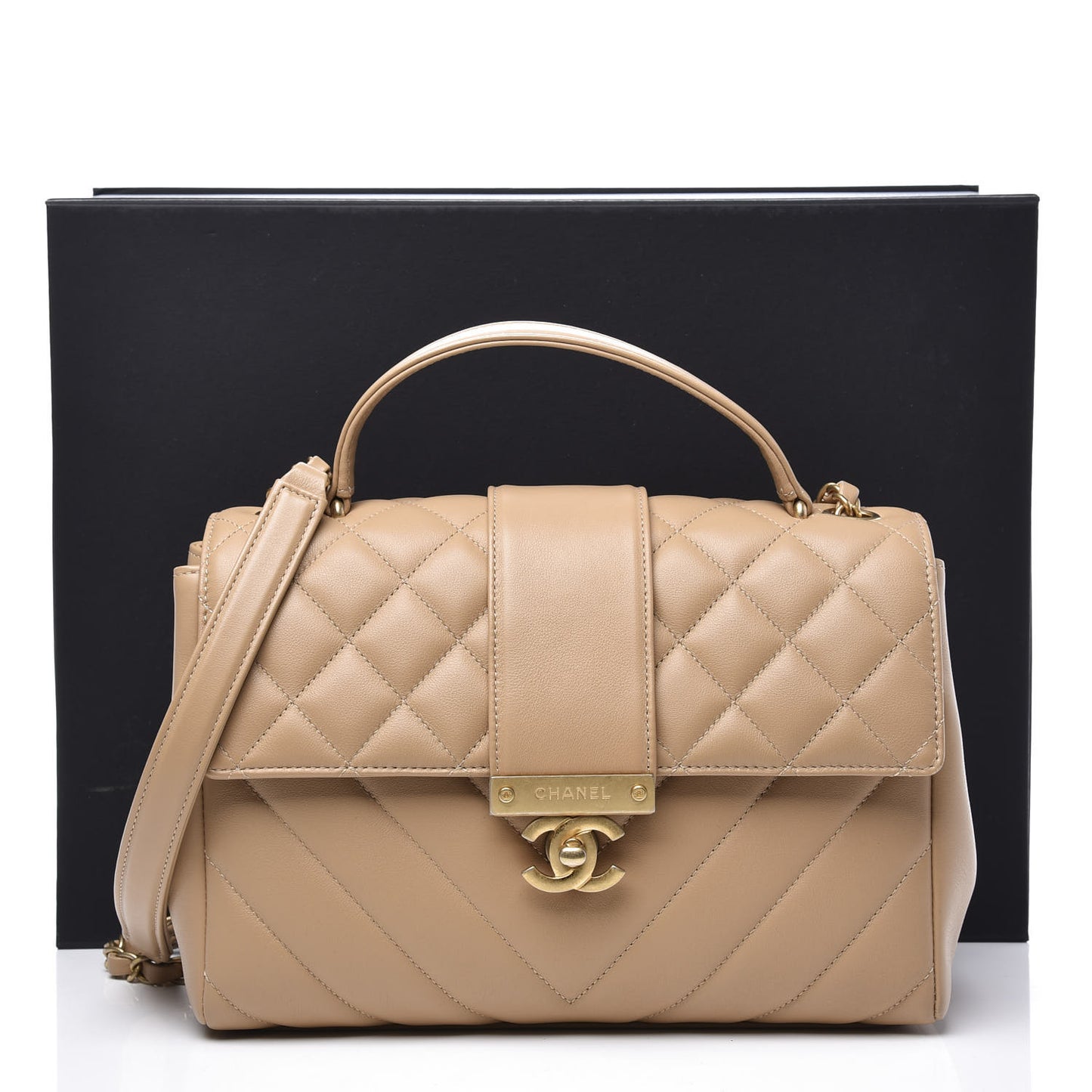 Calfskin Quilted Chevron In The City Bag Beige