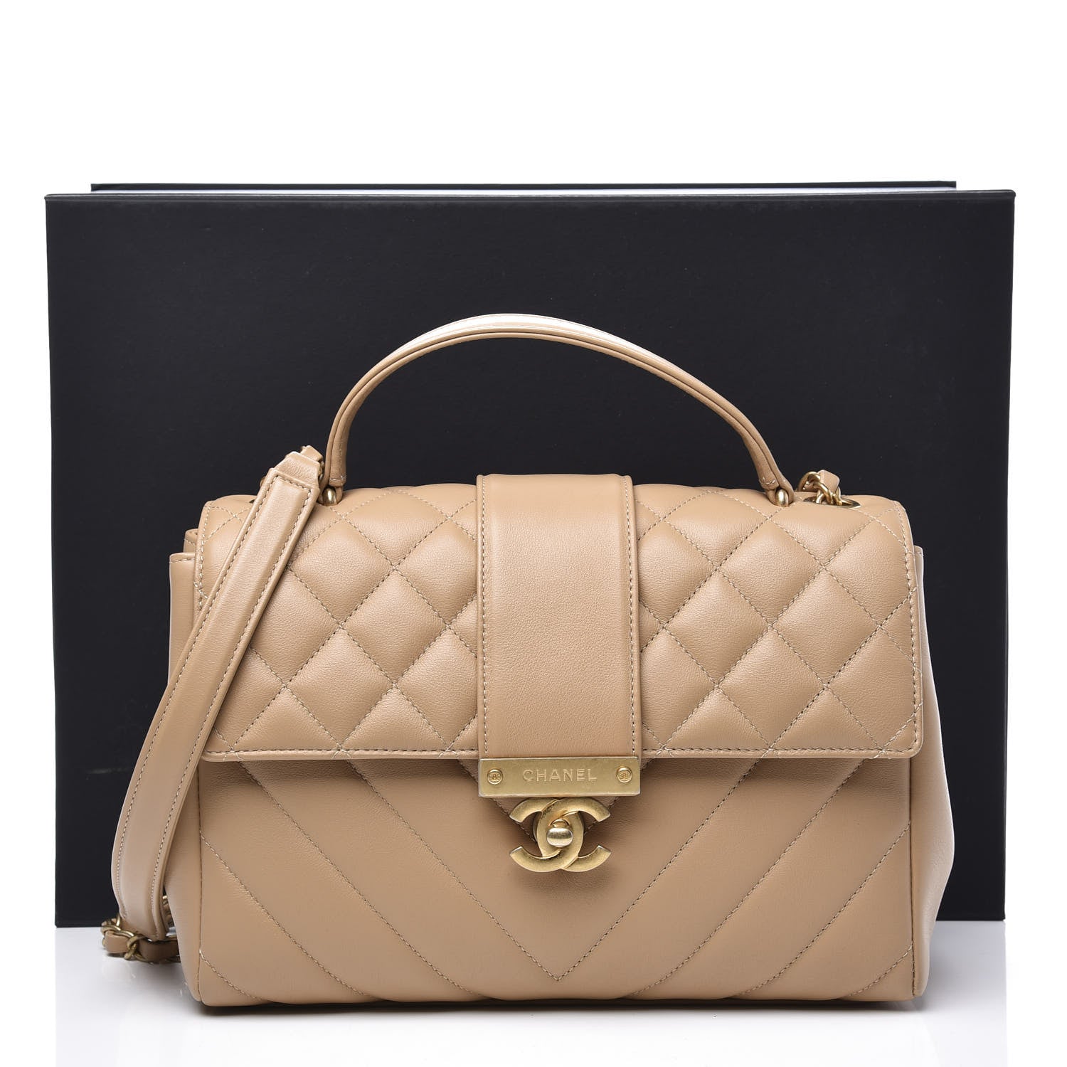 Chanel Calfskin Quilted Chevron In The City Bag Beige 10 of 10