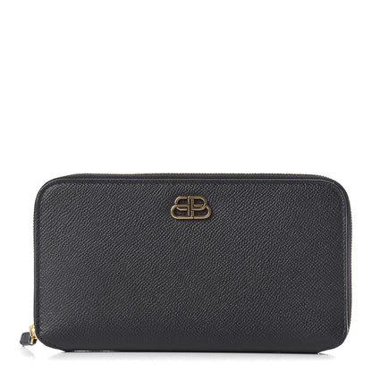 Balenciaga Grained Calfskin BB Continental Zip Around Wallet Black 1 of 6