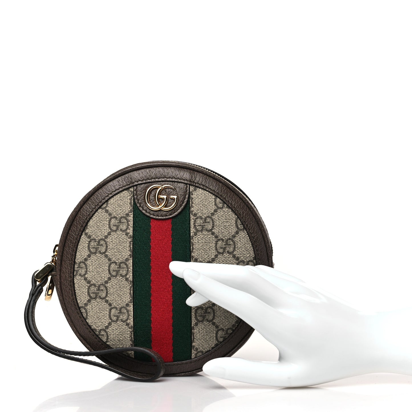 GG Supreme Monogram Web Ophidia Circle Wristlet Beige New Acero