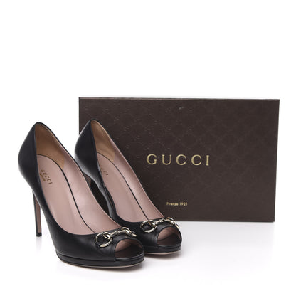 Gucci Malaga Kid Horsebit Peep Toe Pumps 40.5 Black 11 of 11