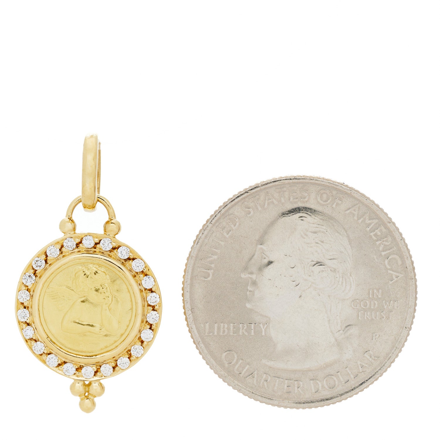 Temple St. Clair 18K Yellow Gold Diamond 10mm Pave Angel Pendant 2 of 5
