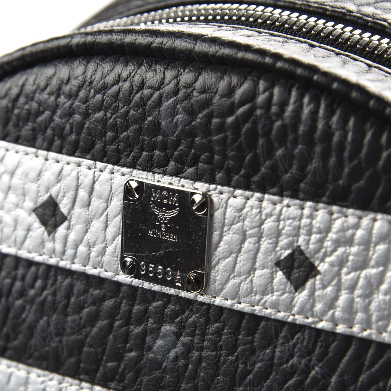 MCM Metallic Visetos Striped Medium Stark Backpack Silver Black 9 of 10