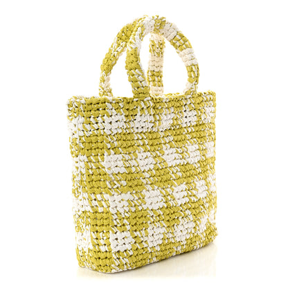Prada Yarn Raffia Effect Crochet Embroidered Small Logo Tote Citron Yellow 3 of 9