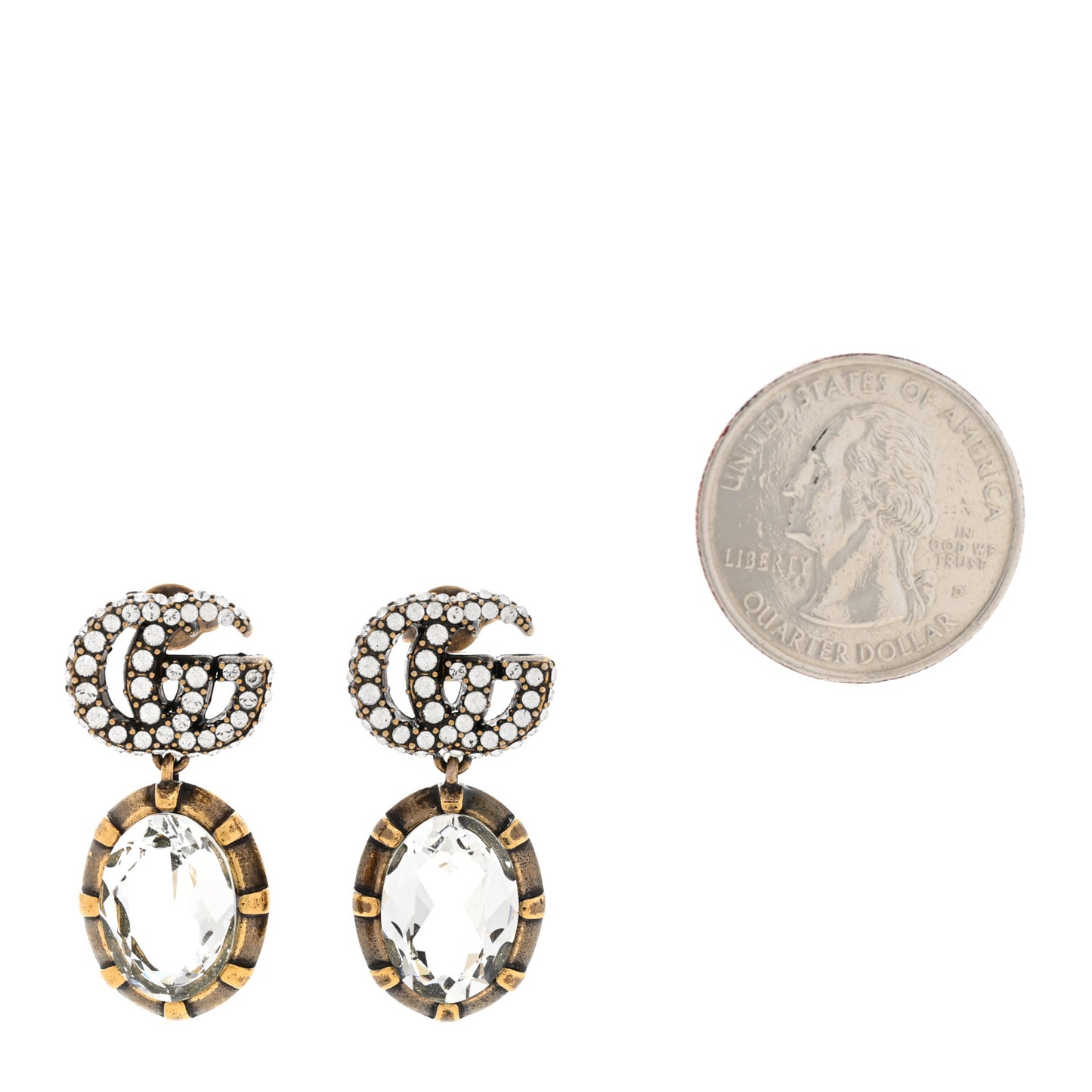 Metal Crystal Double G Drop Earrings Aged Gold