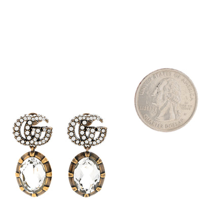 Gucci Metal Crystal Double G Drop Earrings Aged Gold 2 of 4