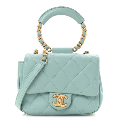Chanel Lambskin Quilted Small Circular Handle Bag Blue 2 of 27