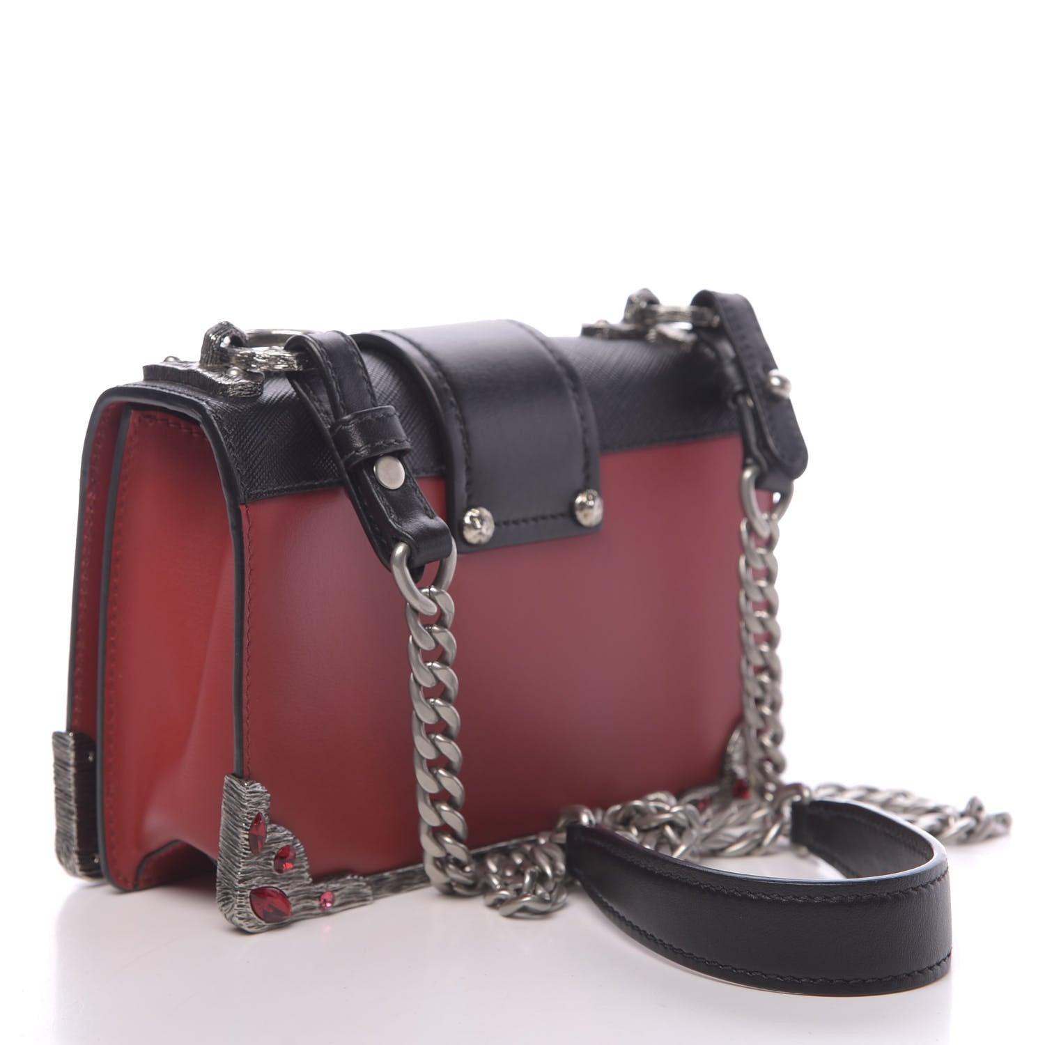 Prada City Calfskin Saffiano Crystal Cahier Bag Fuoco Black 3 of 11