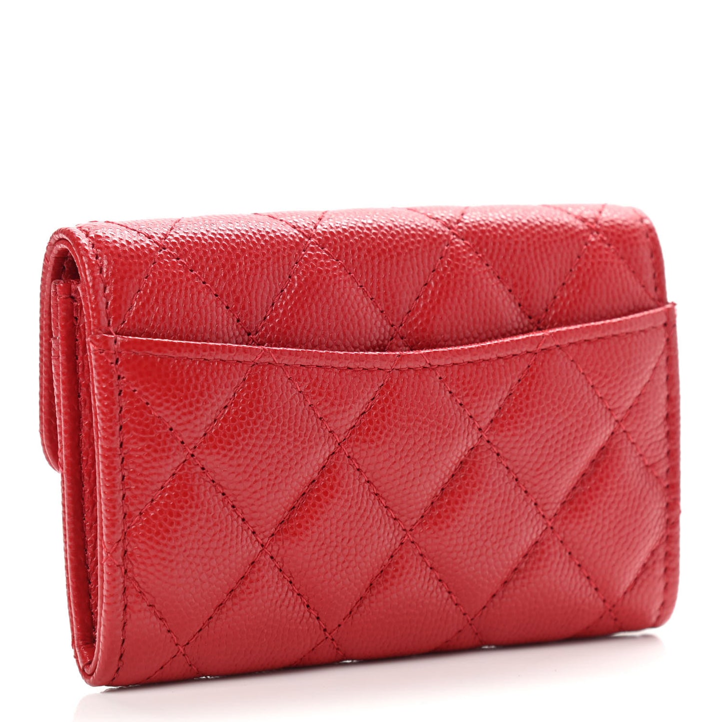 Caviar Quilted Flap Card Holder Wallet Red