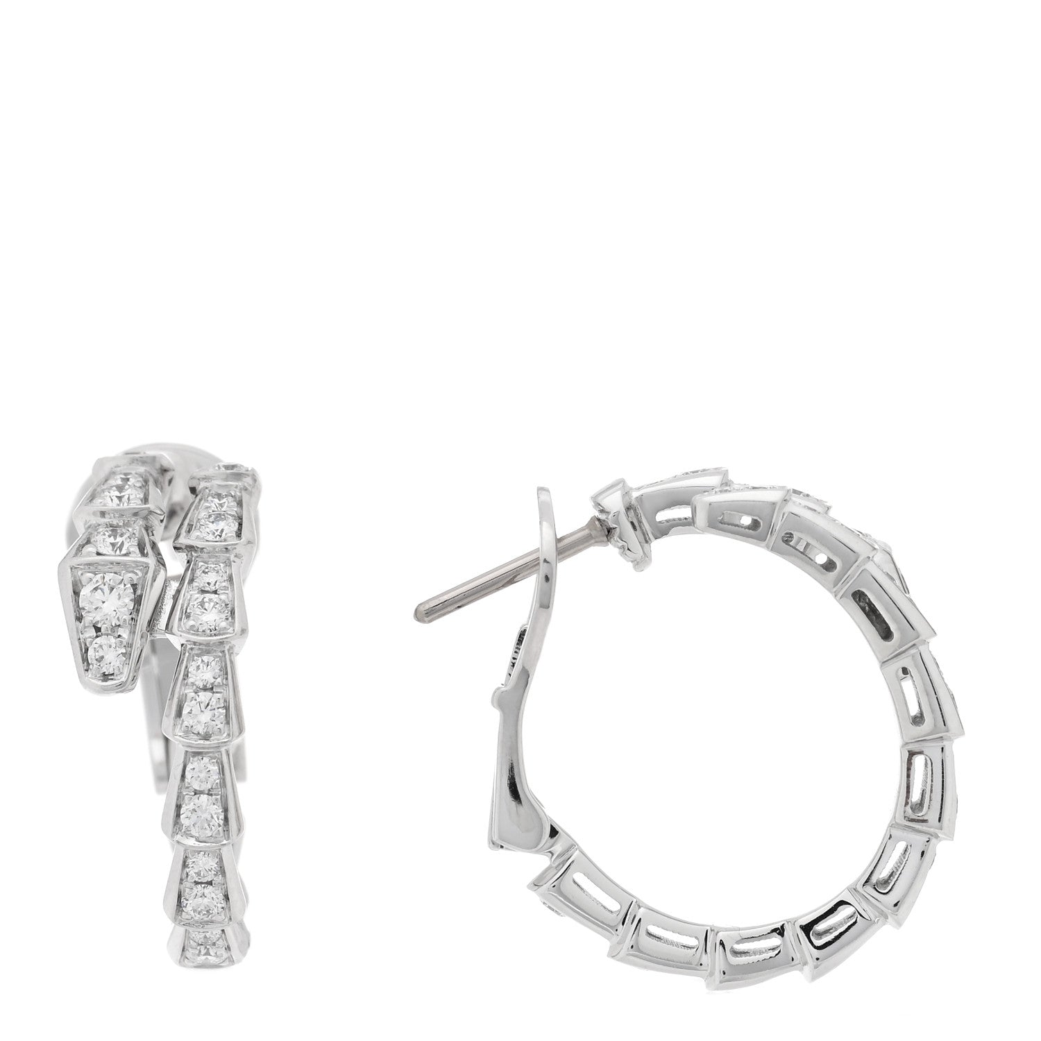 Bulgari 18K White Gold Diamond Serpenti Viper Hoop Pave Earrings 1 of 5