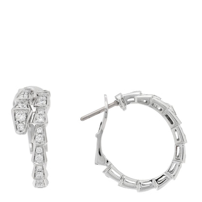 Bulgari 18K White Gold Diamond Serpenti Viper Hoop Pave Earrings 1 of 5