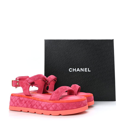 Chanel Suede Quilted Platform Sandals 41 Red Light Red 9 of 9