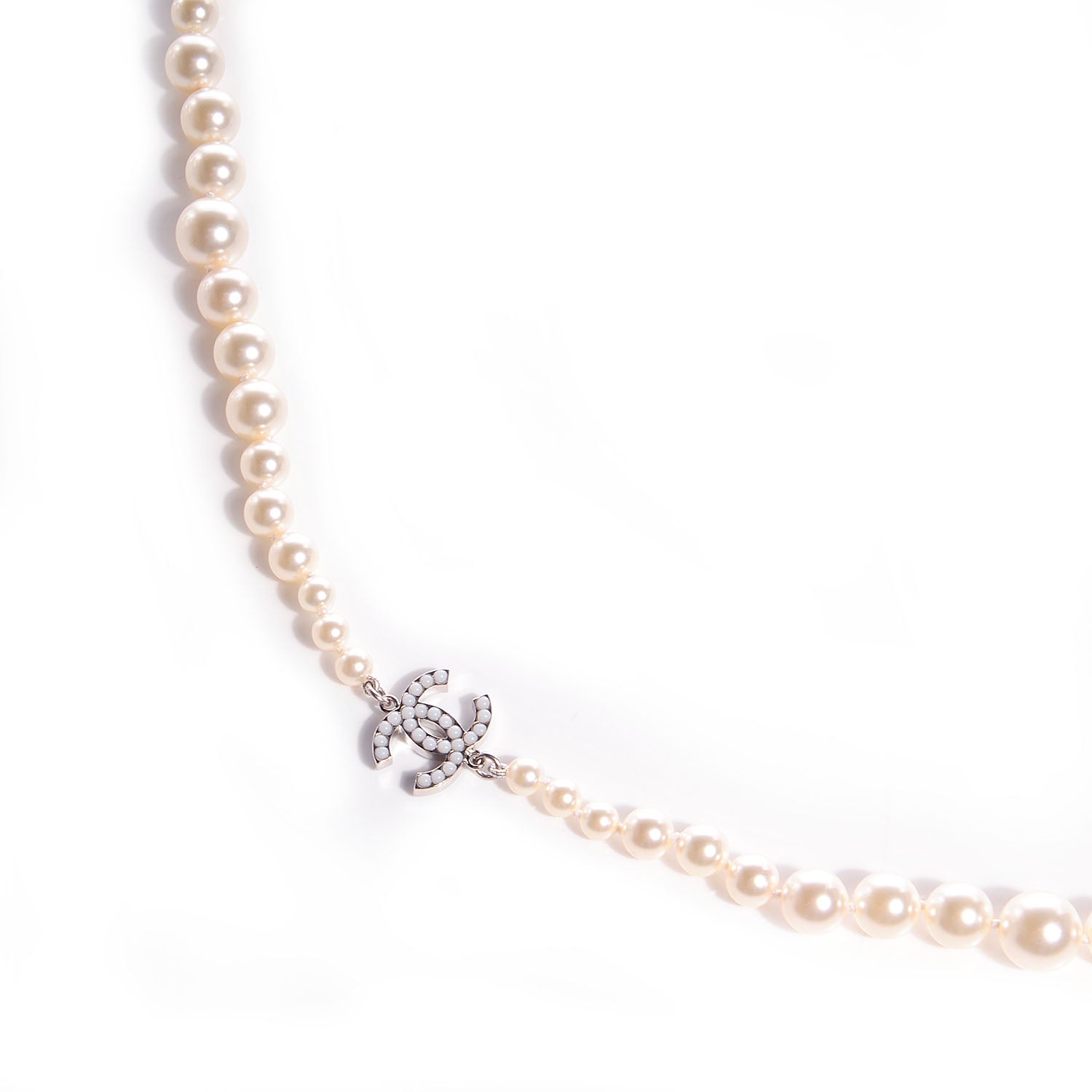 Chanel Pearl CC Long Strand Necklace Silver 3 of 5
