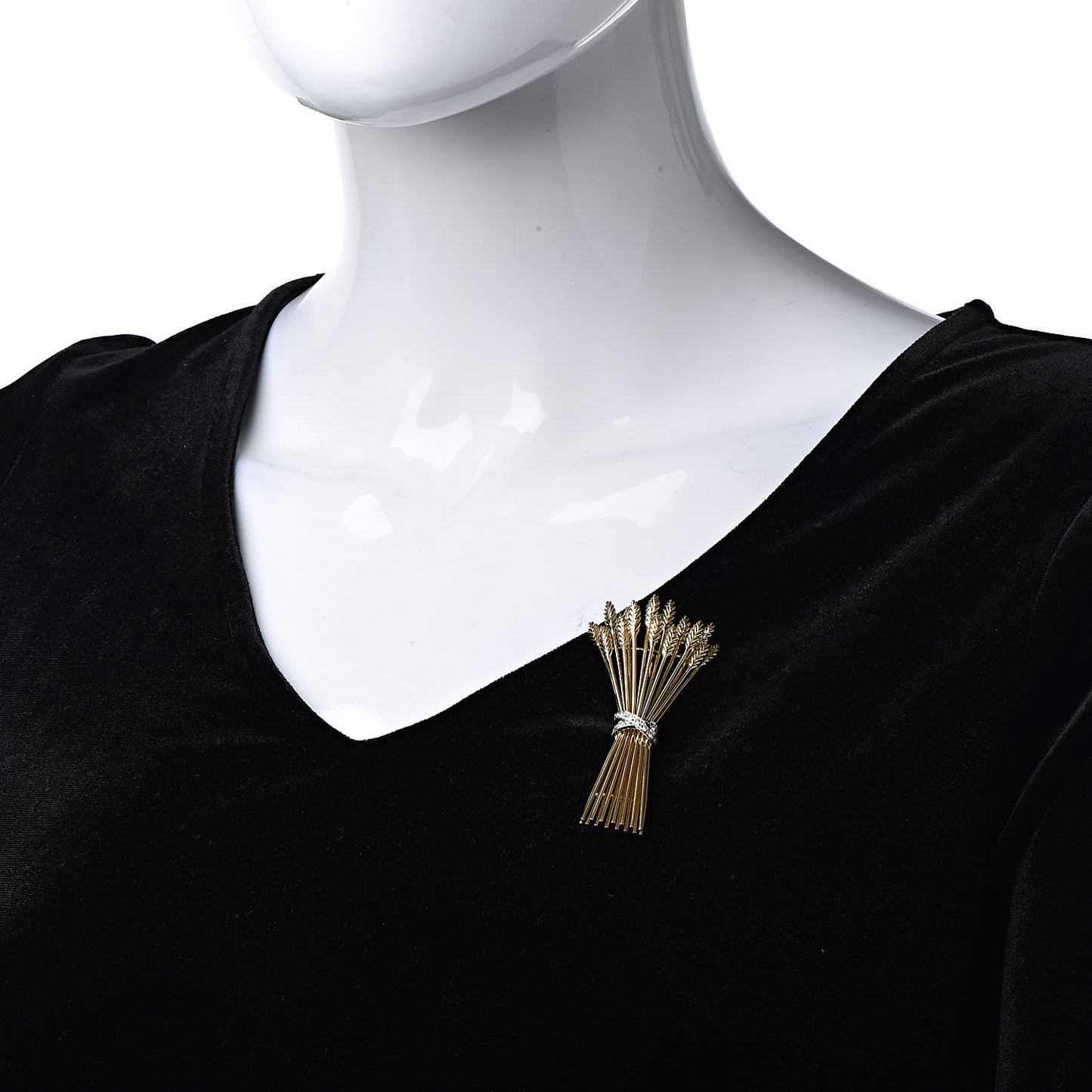 18K Yellow Gold Platinum Diamond Wheat Sheaf Brooch