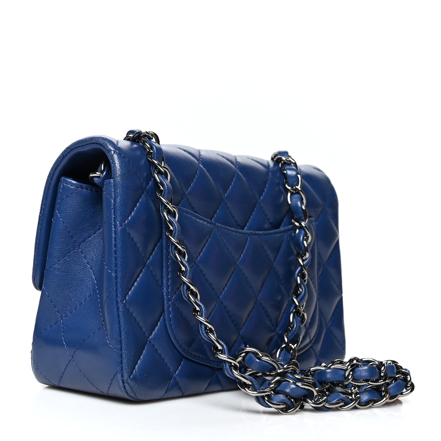 Lambskin Quilted Mini Rectangular Flap Dark Blue