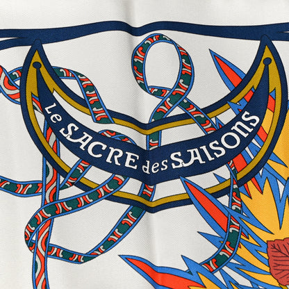 Hermes Silk Le Sacre Des Saisons Scarf 90 Craie Jaune Soleil 3 of 4