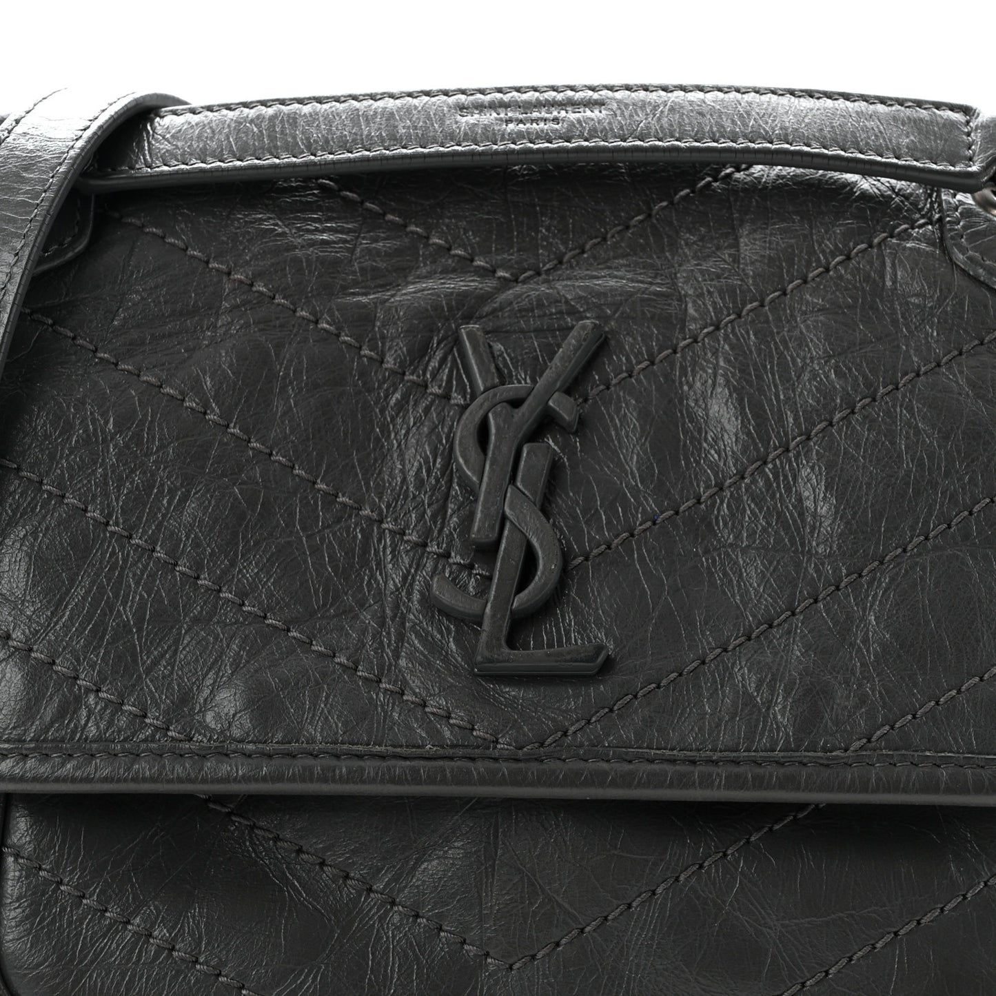 Crinkled Calfskin Matelasse Monogram Baby Niki Chain Satchel Storm