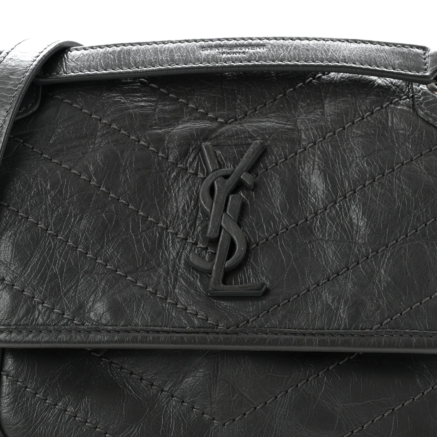 Saint Laurent Crinkled Calfskin Matelasse Monogram Baby Niki Chain Satchel Storm 8 of 12
