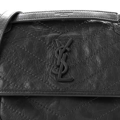 Saint Laurent Crinkled Calfskin Matelasse Monogram Baby Niki Chain Satchel Storm 8 of 12