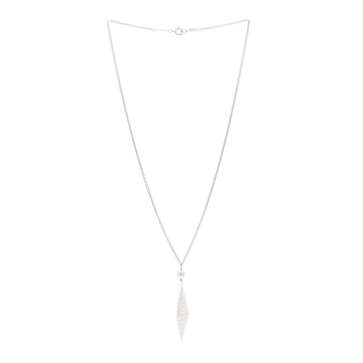 Sterling Silver Pearl Elsa Peretti Mesh Pendant Necklace
