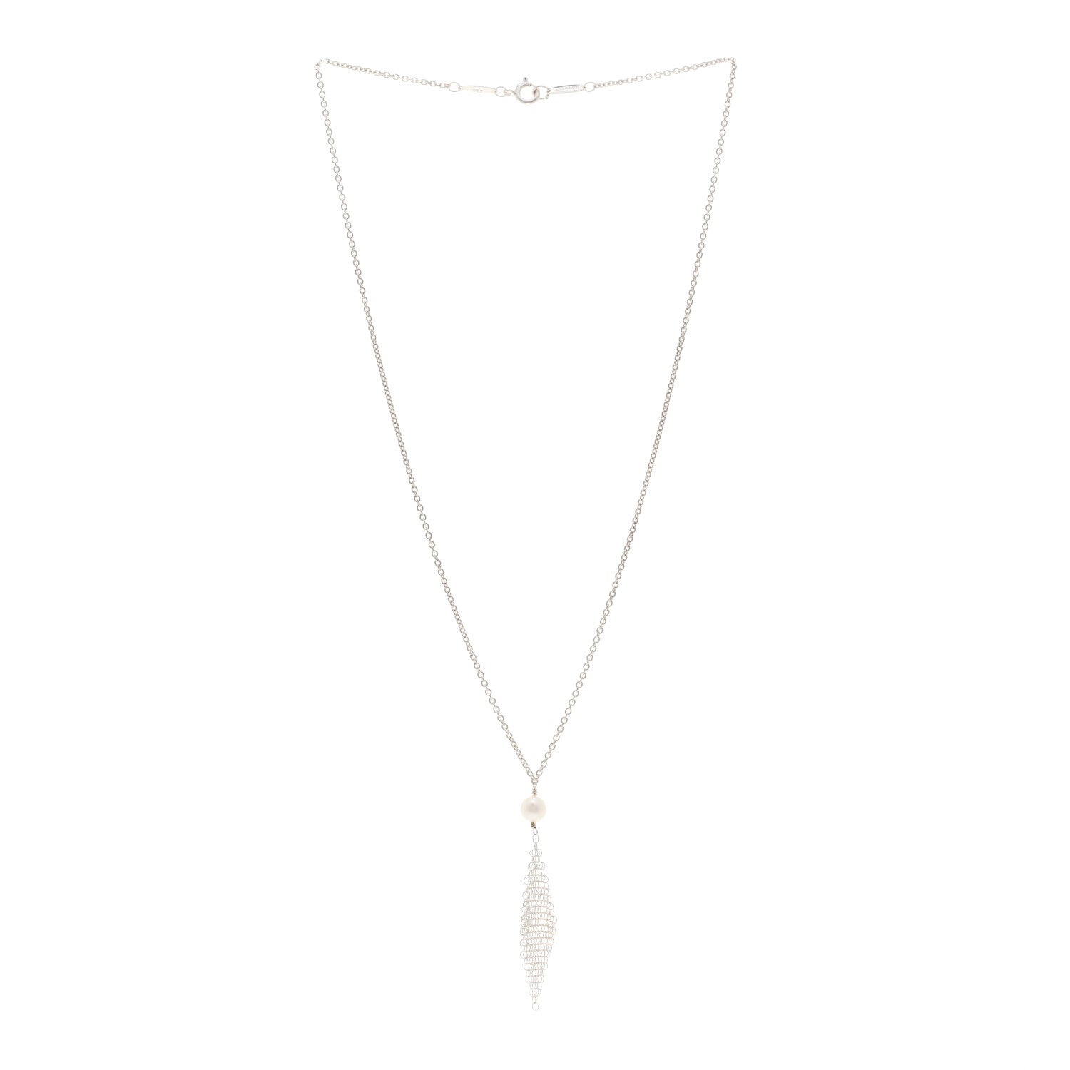 Tiffany Sterling Silver Pearl Elsa Peretti Mesh Pendant Necklace 3 of 4