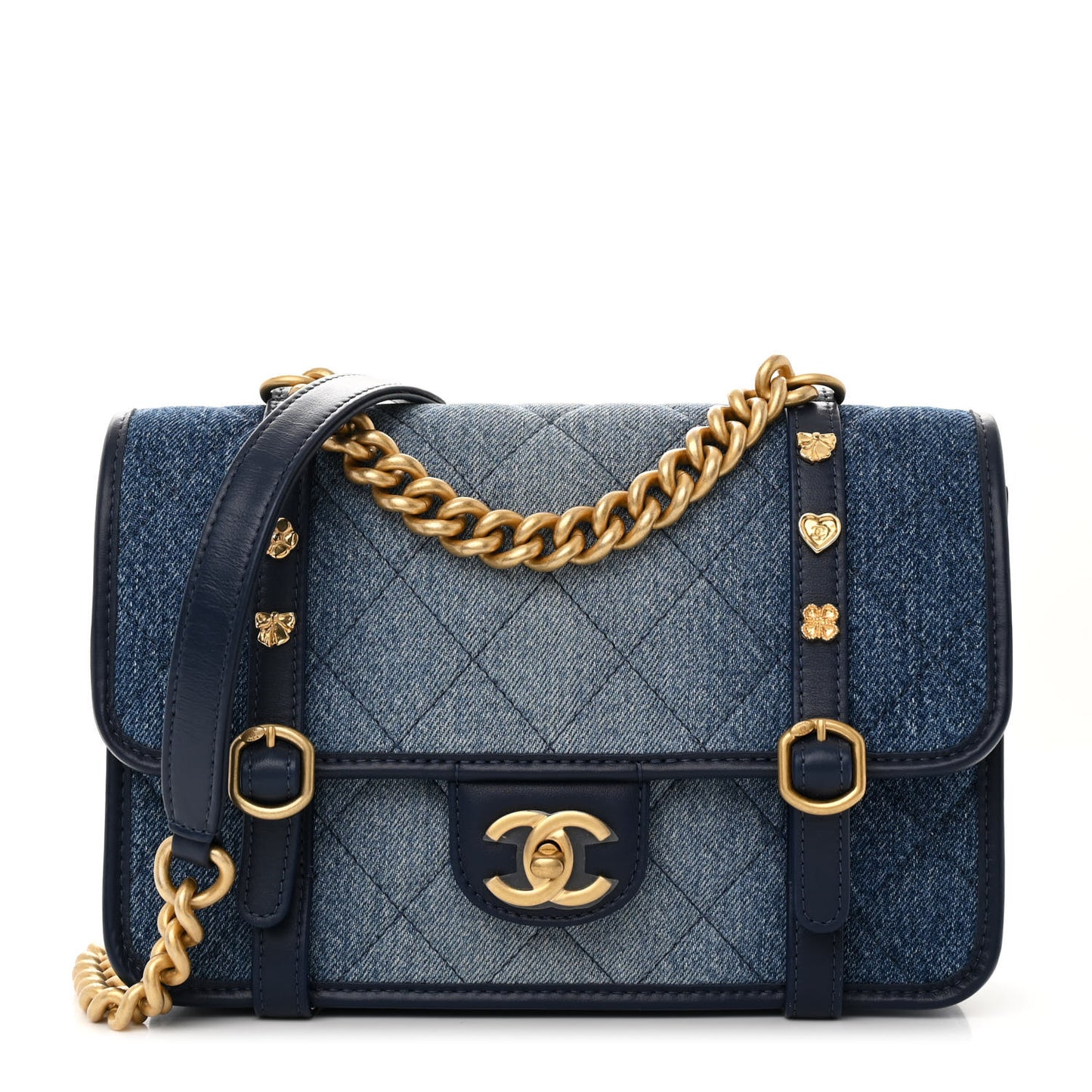 Washed Denim Quilted Messenger Flap Blue