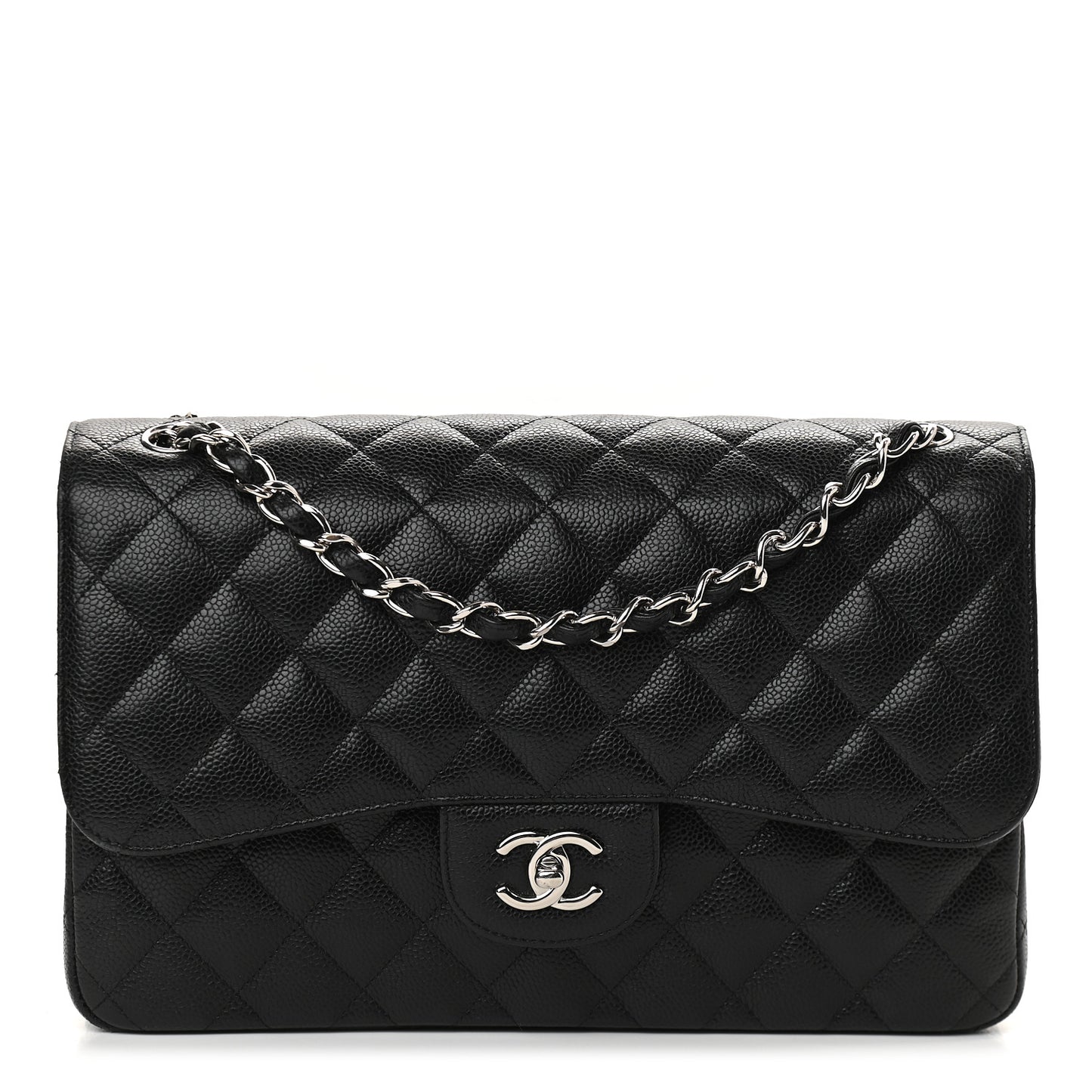 Caviar Quilted Jumbo Double Flap Black