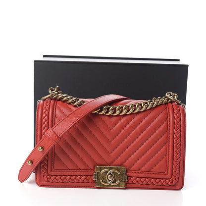 Chanel Caviar Chevron Quilted Braided Medium Boy Flap Red 10 of 10