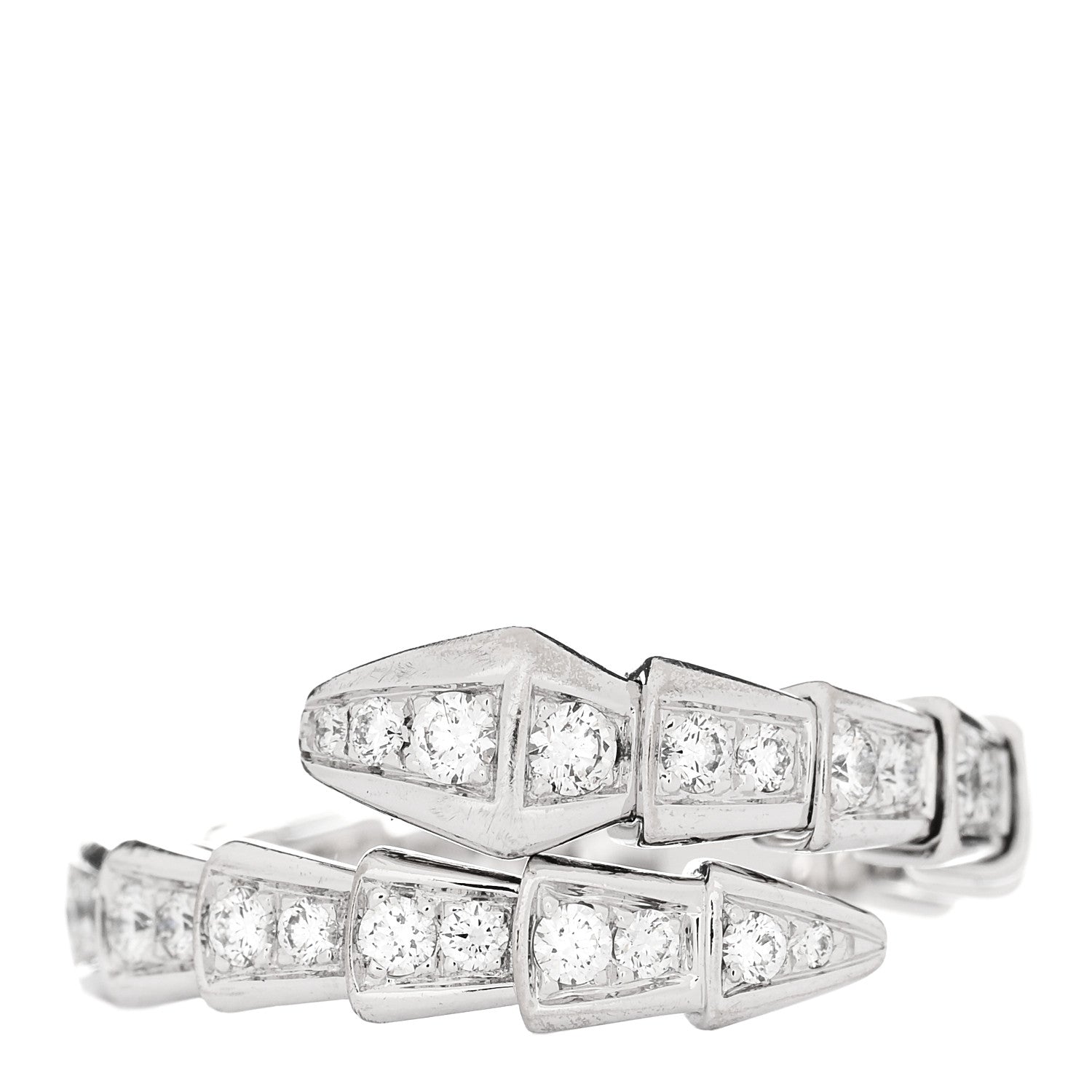 Bulgari 18K White Gold Diamond Serpenti Viper Pave Ring M 1 of 4