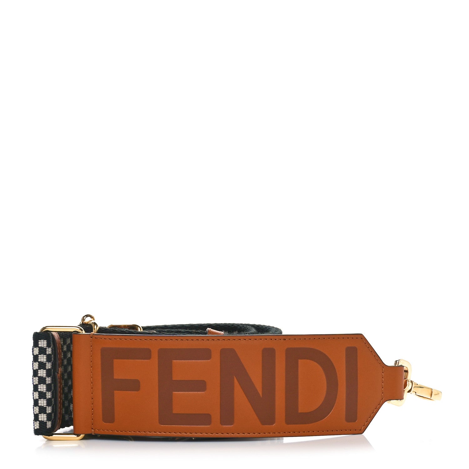 Fendi Ribbon Vitello King Logo Embossed Gingham Woven Adjustable Strap You Panna Black Cuoio 1 of 5