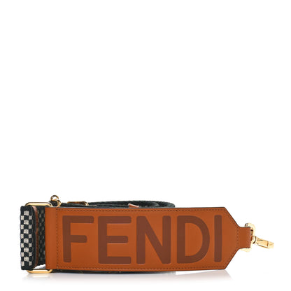 Fendi Ribbon Vitello King Logo Embossed Gingham Woven Adjustable Strap You Panna Black Cuoio 1 of 5
