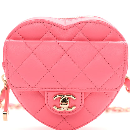 Chanel Lambskin Quilted CC In Love Heart Waist Belt Bag With Chain Pink 6 of 9