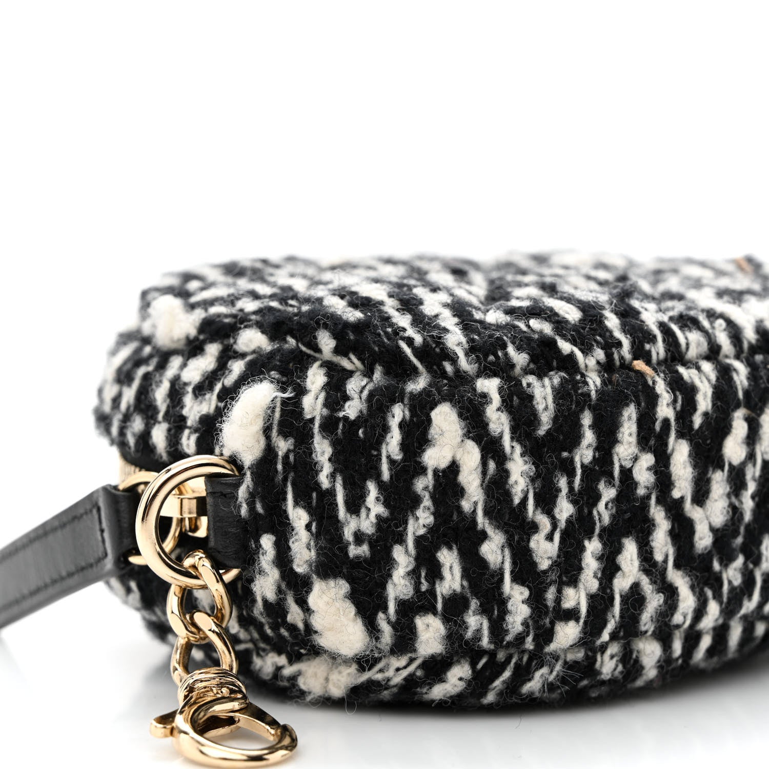 Chanel Tweed Shearling Round Clutch With Chain and Coin Purse Black and White 16 of 19
