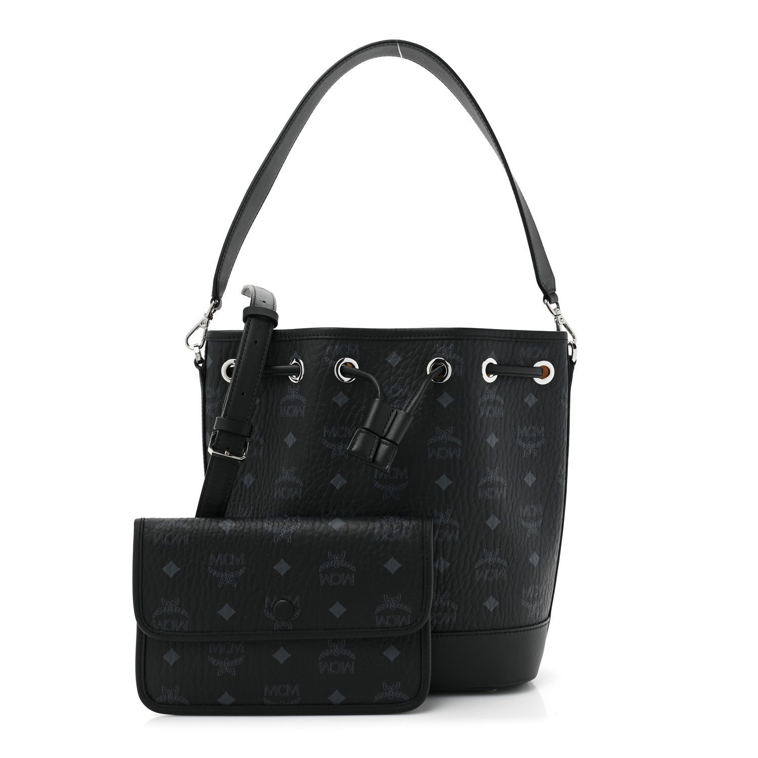 MCM Visetos Medium Dessau Drawstring Bucket Bag Black 3 of 10