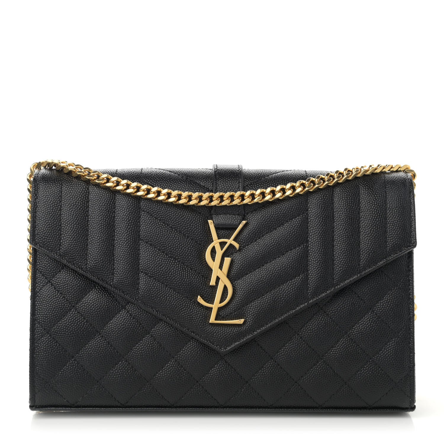 Saint Laurent Grain De Poudre Mixed Matelasse Triquilt Monogram Chain Wallet Black 1 of 11