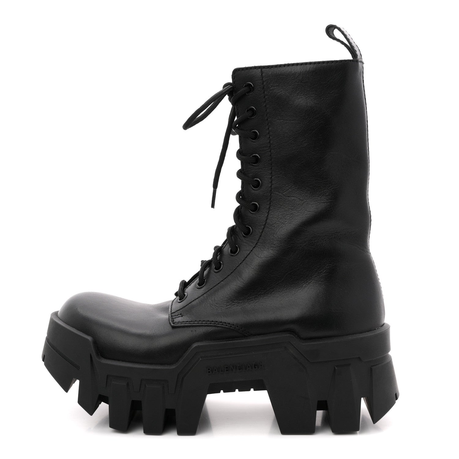 Balenciaga Calfskin Womens Bulldozer Lace Up Boots 37 Black 1 of 10