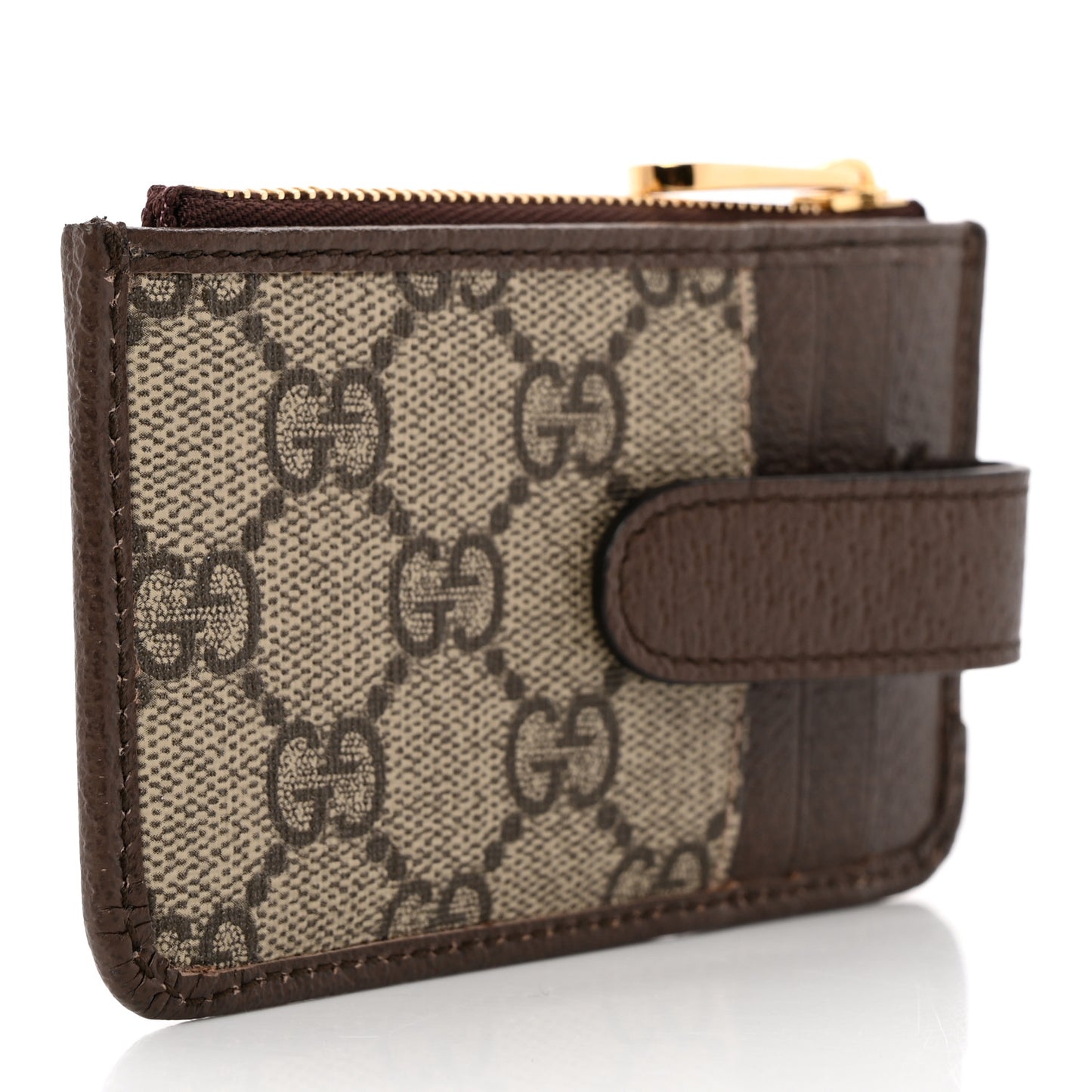 GG Supreme Monogram Web Ophidia Zip Card Case Brown