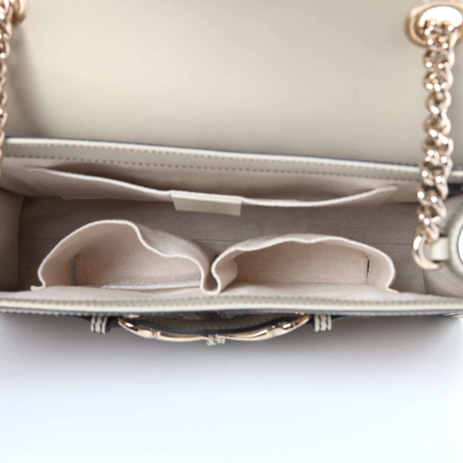 Gucci Monogram Margaux Calfskin Medium Emily Chain Shoulder Bag Beige Ebony Mystic White 5 of 13