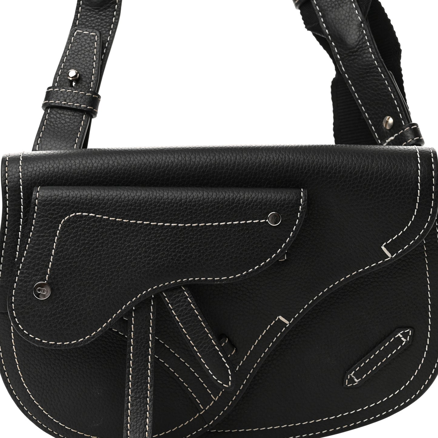X KAWS Grained Calfskin Saddle Pouch Black