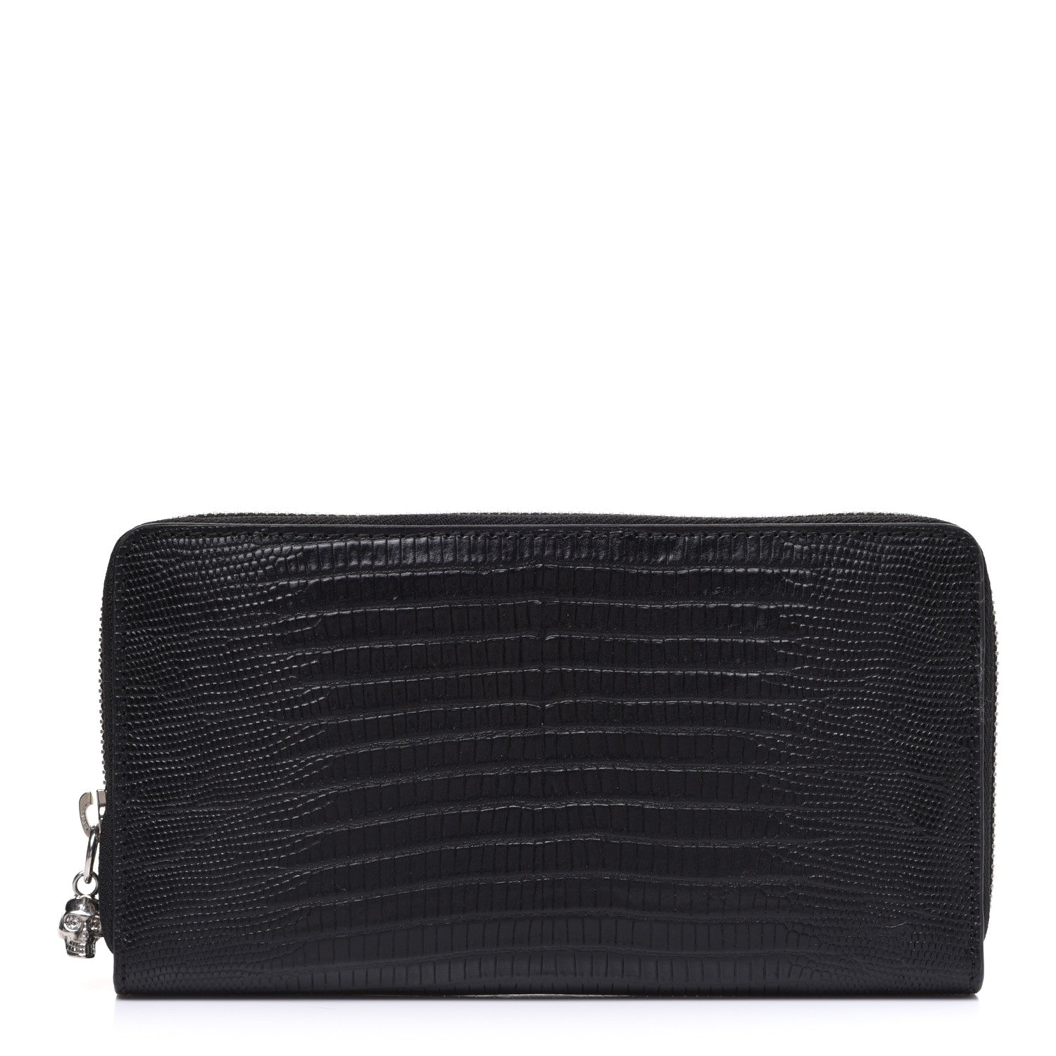 Alexander McQueen Calfskin Lizard Embossed Skull Continental Zip Wallet Black 1 of 7