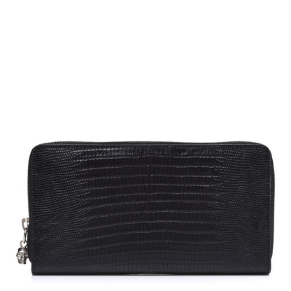 Alexander McQueen Calfskin Lizard Embossed Skull Continental Zip Wallet Black 1 of 7