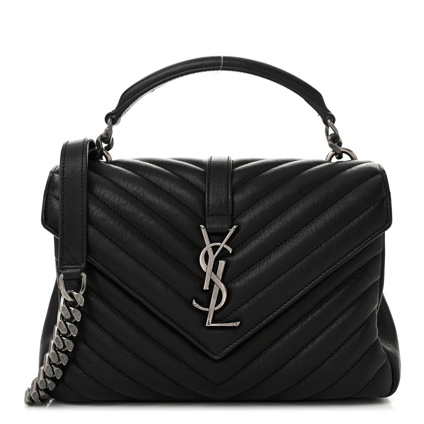 Sheepskin Matelasse Chevron Monogram Medium College Bag Black