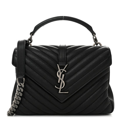 Saint Laurent Sheepskin Matelasse Chevron Monogram Medium College Bag Black 1 of 10