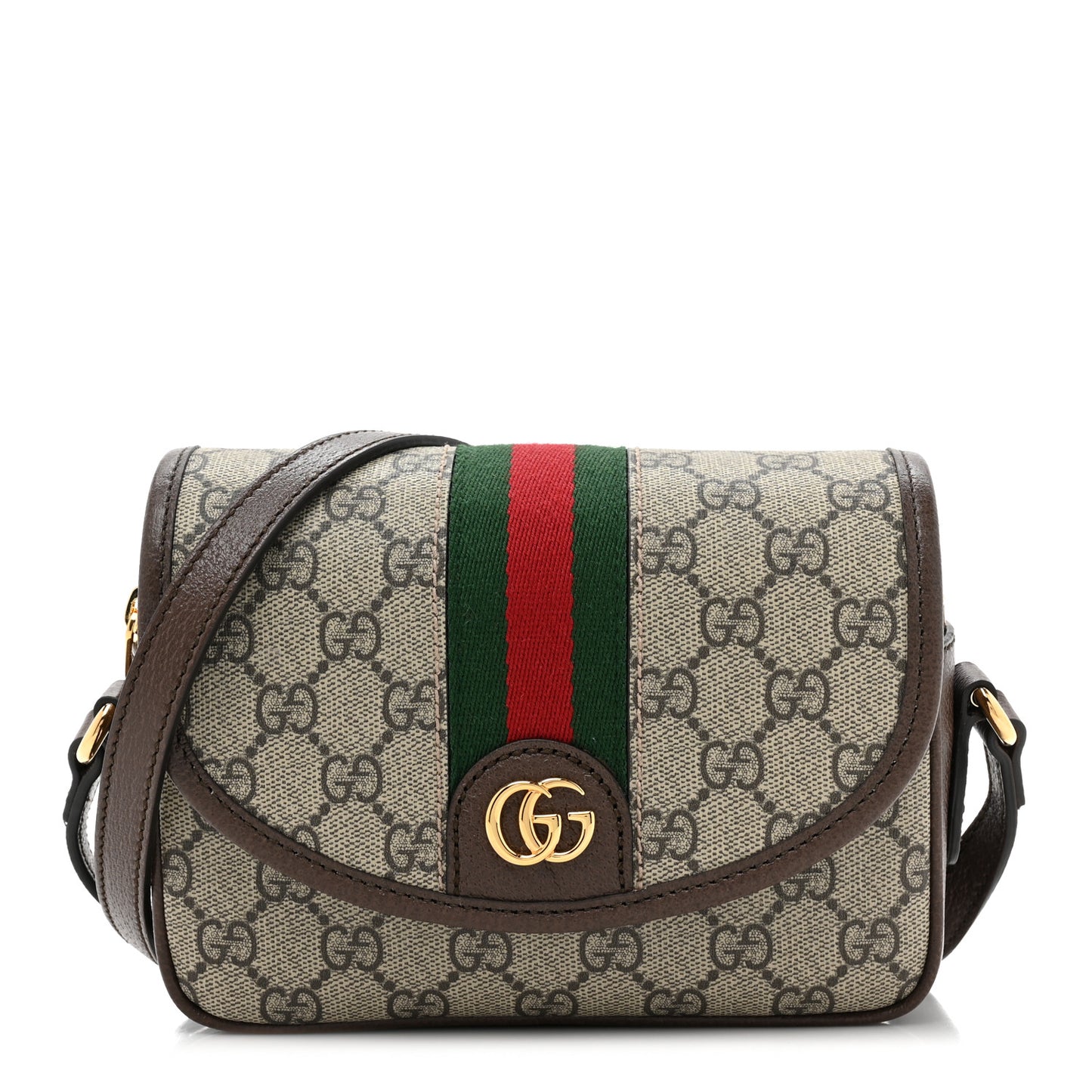 GG Supreme Monogram Textured Dollar Calfskin Mini Ophidia Flap Shoulder Bag Beige Ebony New Acero