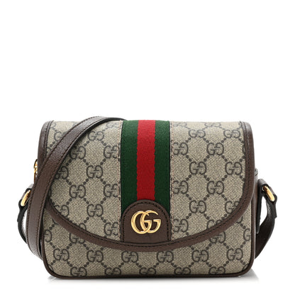 Gucci GG Supreme Monogram Textured Dollar Calfskin Mini Ophidia Flap Shoulder Bag Beige Ebony New Acero 1 of 10