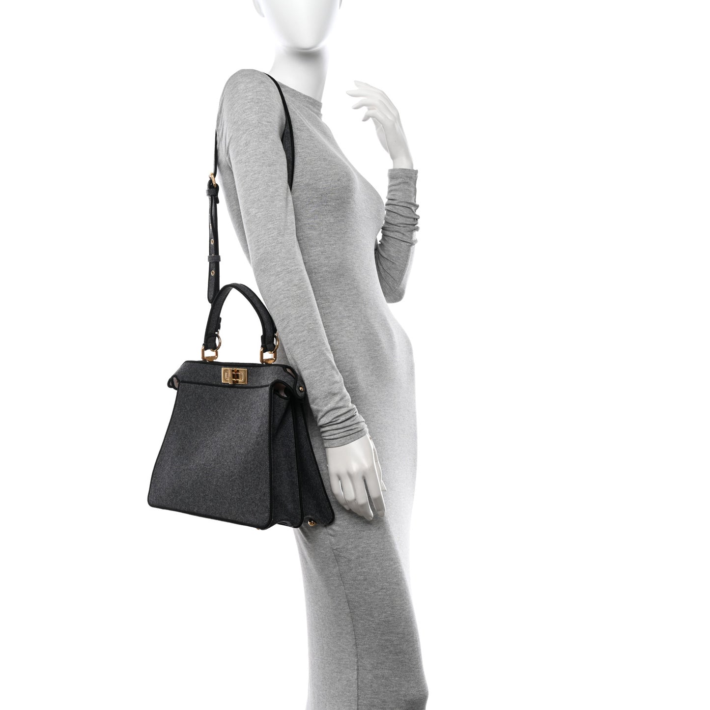 Melange Flannel Satin Threaded Edge Medium Peekaboo I SEE U Satchel Grigio Bois de Rose