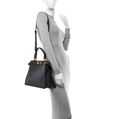 Fendi Melange Flannel Satin Threaded Edge Medium Peekaboo I SEE U Satchel Grigio Bois de Rose 2 of 18