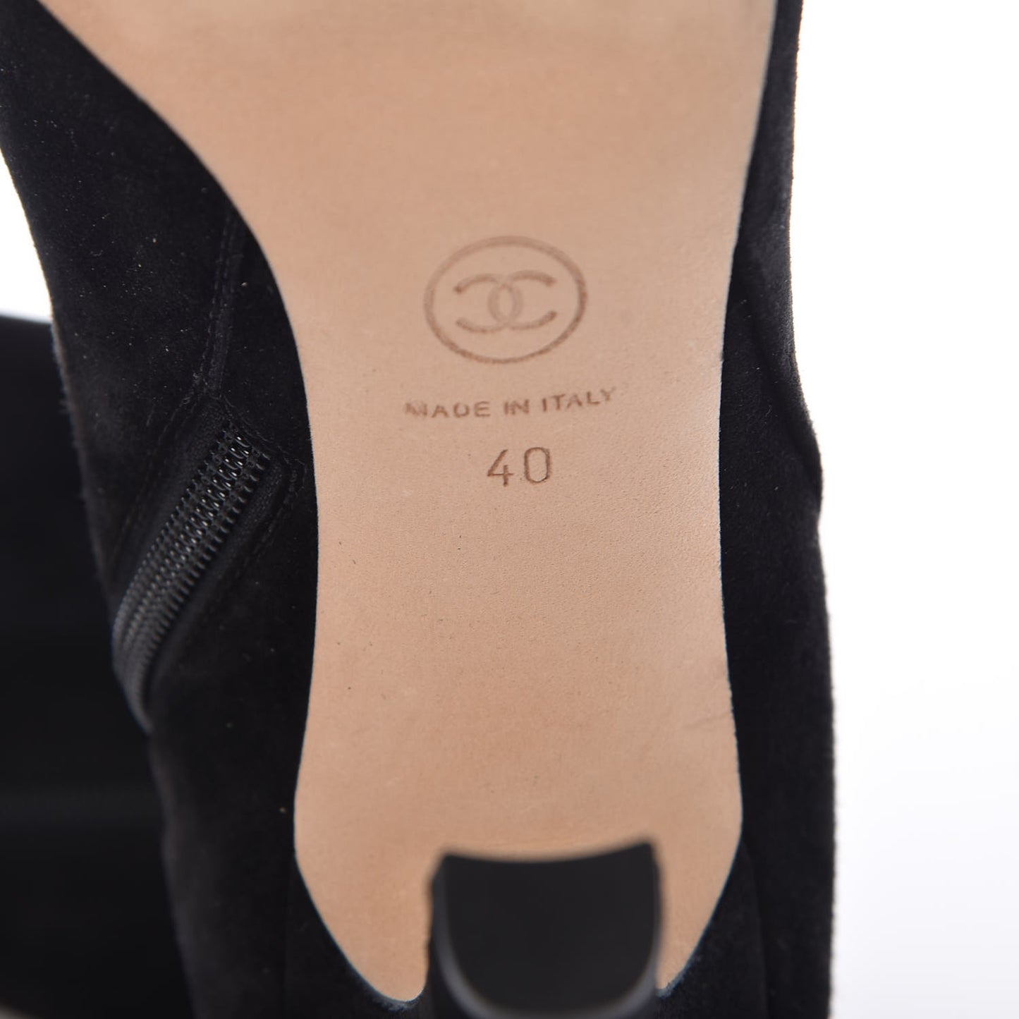 Suede Calfskin CC Cap Toe Knee High Boots 40 Black